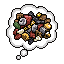 Pixel art of a thought bubble crowded with too many different dreams