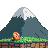 A small megaphone in front of a large calm mountain