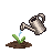 A watering can watering a tiny seedling